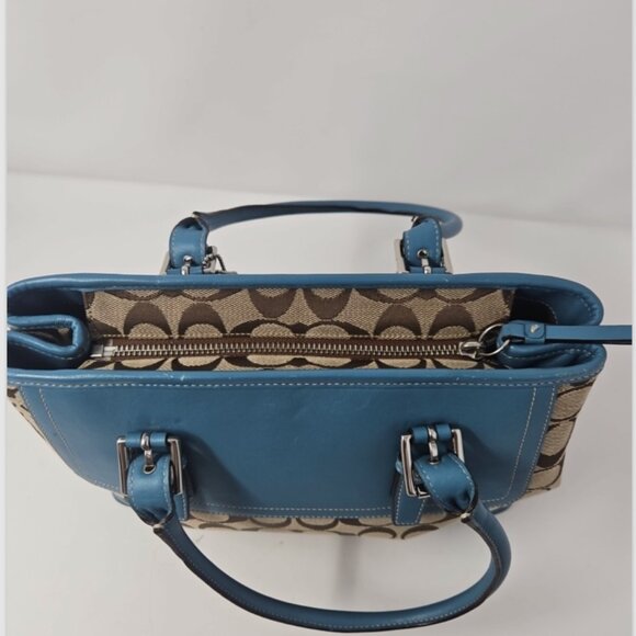 NWOT Vintage Y2K Coach Monogram Hampton Turquoise Blue Leather Satchel Purse Bag - Picture 6 of 10